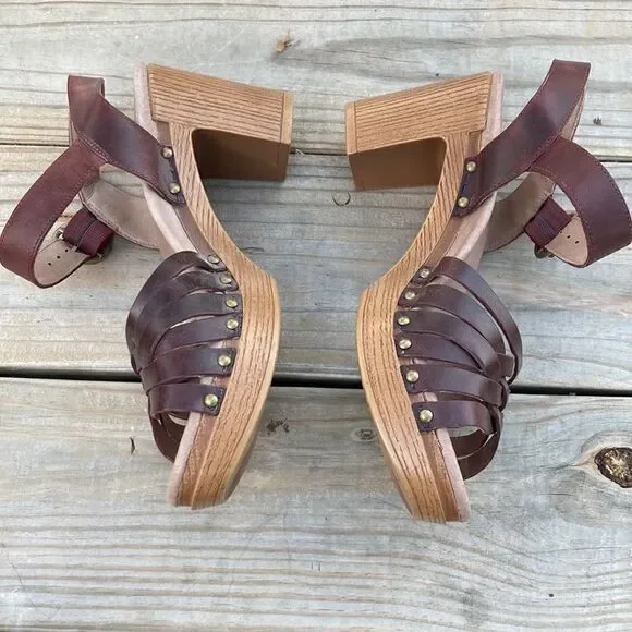 Dansko Dawson Leather Woven Sandal Ruby Vintage Wooden Platform Block Heels - Picture 8 of 11